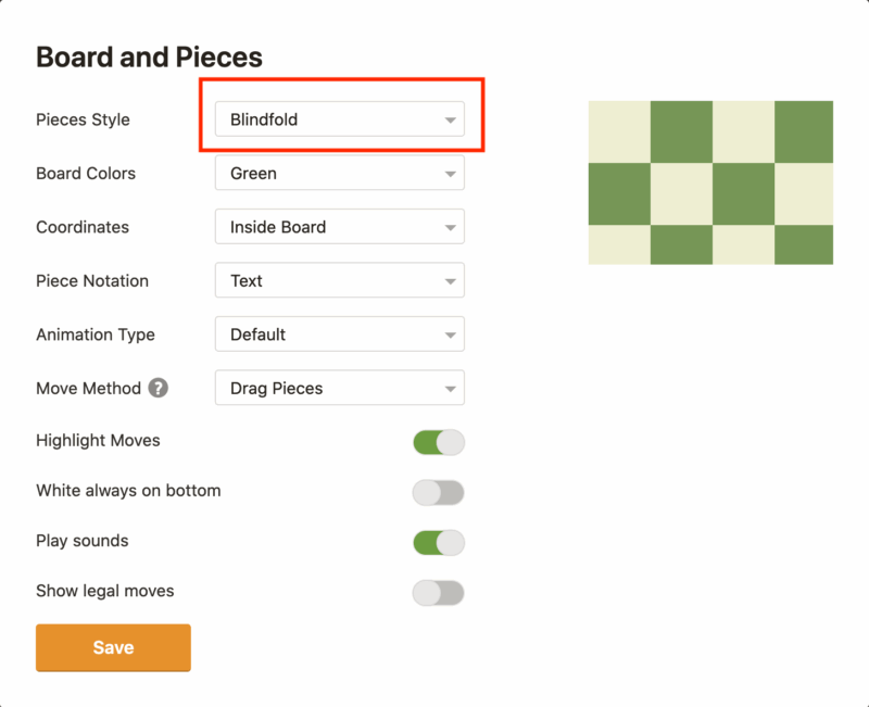 Blindfold Chess setting on Chesscom