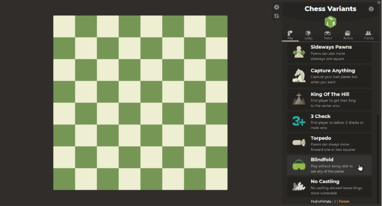 Blindfold Chess variant on Chesscom