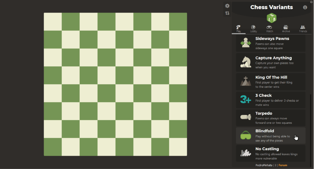Blindfold Chess variant on Chesscom