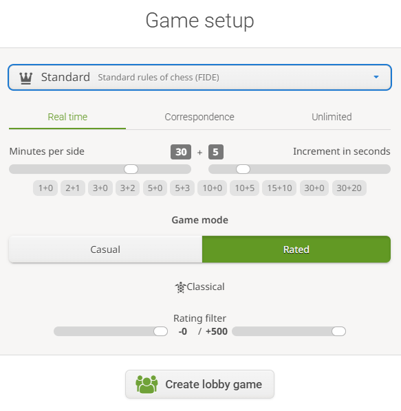 Lichess Classical 30+5 only facing stronger opponents